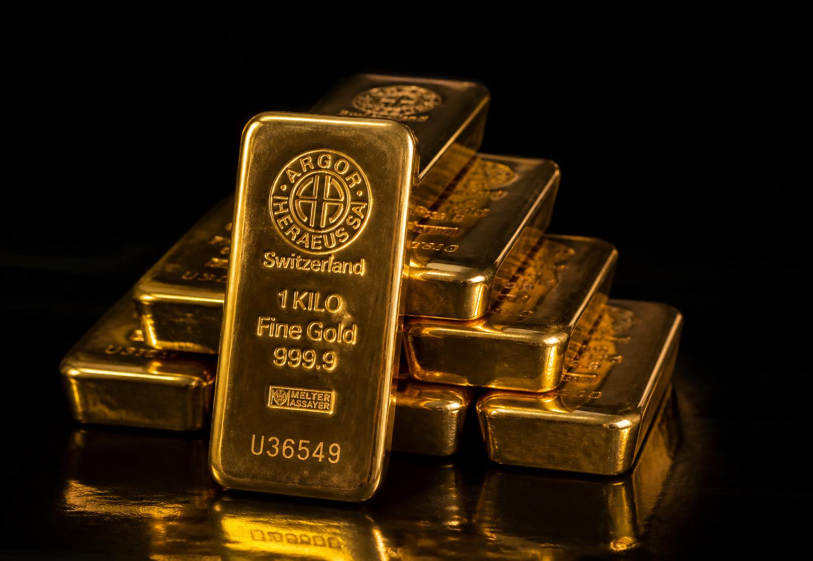 Stack of fine gold bullion bars